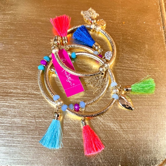 LILLY PULITZER NWT 3 pc BOHO GOLD TASSEL BRACELET TRIO - STRETCH - STACK - Picture 4 of 10